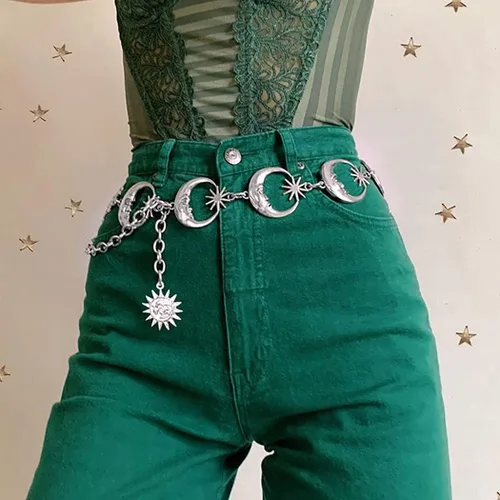 Vista 3 de Navoky Cadena de cintura de metal con colgante de sol cinturón de vientre cadenas de cuerpo accesorios de joyería para mujeres y niñas Transparente