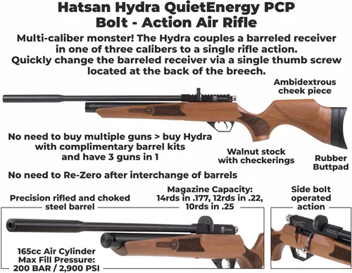 Vista 3 de Hatsan Hydra .177 Cal PCP QE - Rifle de aire con paquete de 500 pellets y 100 objetivos de papel