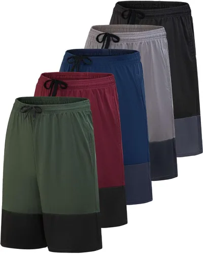 Vista 13 de Real Essentials Paquete de 5 para hombre: pantalones cortos Dry-Fit de 9" - Gimnasio atlético, entrenamiento, baloncesto, correr, bolsillos casuales