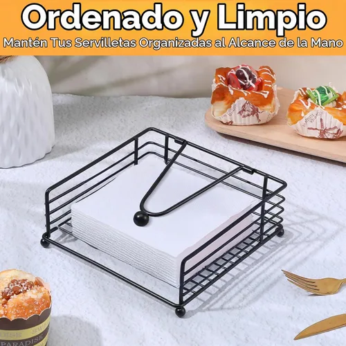 Vista 2 de 3 servilletas para servilletas de papel, servilletas planas negras, dispensador de servilletas de metal para mesas de cocina, granja, cena, al aire