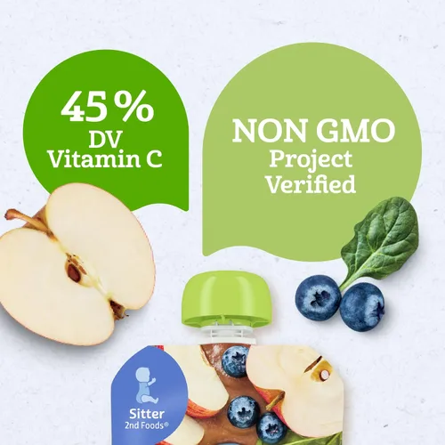 Vista 6 de Gerber Alimento orgánico para bebés de manzana, arándano y espinacas, bolsa de 3.5 onzas