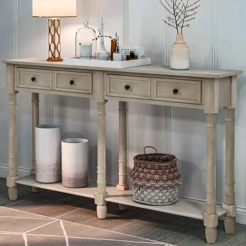 Vista 23 de Quarte Elegante mesa consola con tres cajones de almacenamiento, mesa de sofá extra larga para entrada, pasillo, sala de estar, vestíbulo, pasillo