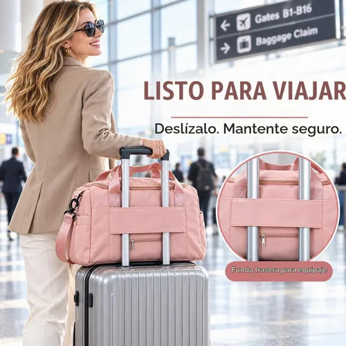 Vista 5 de Bolsa de Gimnasio Pequeña para Mujer, Bolsa de Lona de Viaje, Bolsa de Fin de Semana con Compartimento para Zapatos rosado