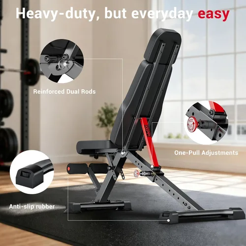 Vista 5 de Keppi Banco de pesas de 900 libras, prensa de banco de entrenamiento plegable ajustable para entrenamiento de fuerza de cuerpo completo, banco