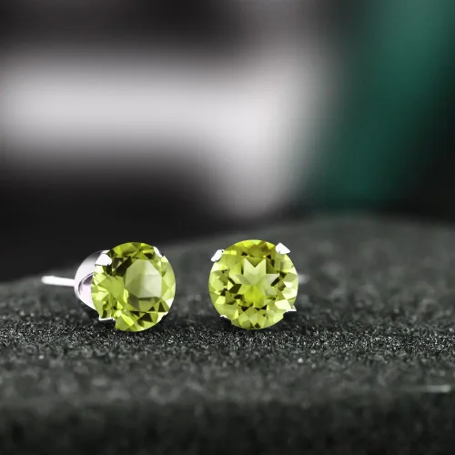 Vista 5 de Aretes de plata de ley con piedras preciosa de peridoto verde de 1 quilates y 1/4", para mujer