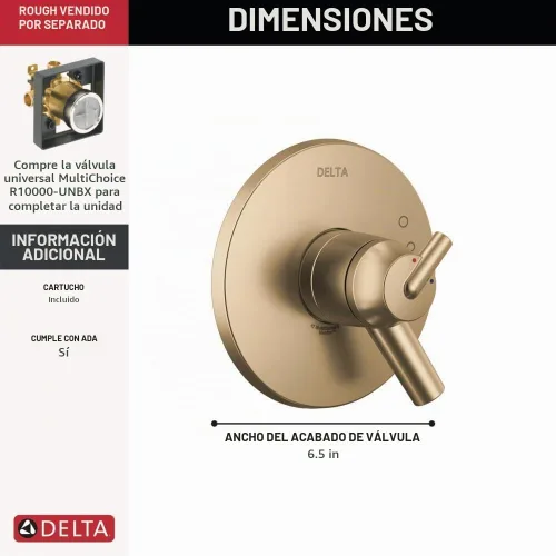 Vista 2 de Delta Faucet Trinsic Serie 17 Kit de molduras de válvula de manija de ducha de doble función, bronce champán T17059-CZ (válvula no incluida)