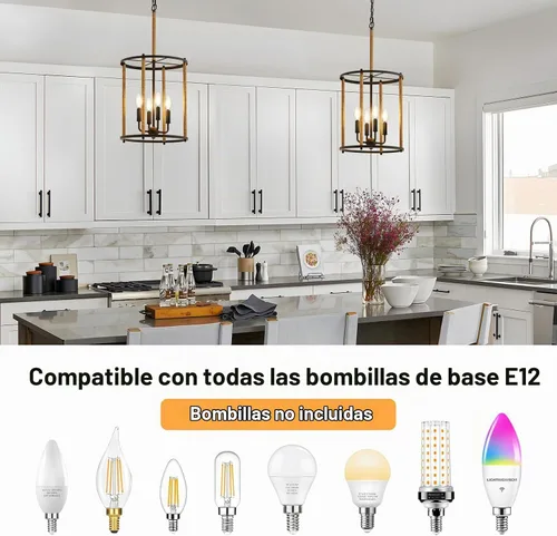 Vista 4 de Luvkczc Candelabro de 4 Luces, Luz de Techo Estilo Granja, Lámpara de Linterna Negra Accesorios de Iluminación con Jaula de Cuerdas, Altura