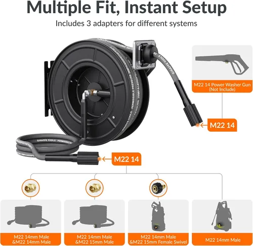 Vista 10 de Giraffe Tools Carrete de manguera para lavadora a presión con manguera