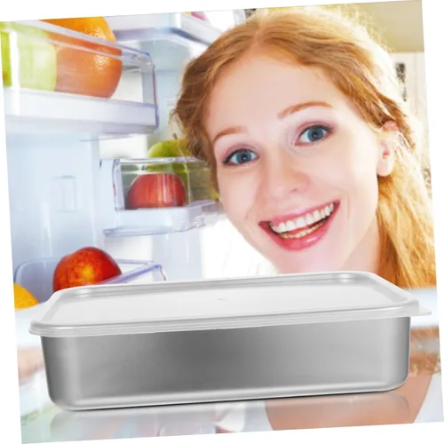 Vista 2 de YARNOW Refrigerador de acero inoxidable con estante de malla de 9.44 x 7.28 x 2.28 pulgadas, recipiente de almacenamiento de alimentos para una