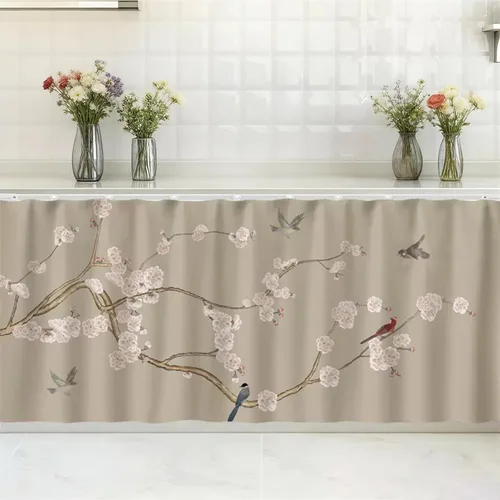 Vista 22 de SK Studio Cortinas cortas para cocina, estante de gabinete, a prueba de polvo, cortina opaca para café debajo del fregadero, falda para baño