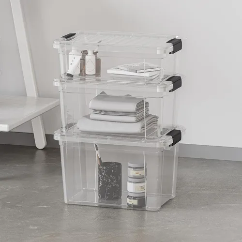 Vista 2 de Superio Cajas de almacenamiento transparentes con tapas, contenedores de plástico de 3.4 cuartos para organizar, cajas apilables, sin BPA,