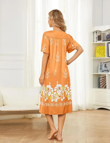 Vista 6 de Bloggerlove Camisón hawaiano para mujer, vestido de casa hawaiano Muumuu con estampado de tumbona, vestido de patio con bolsillos Moomoo