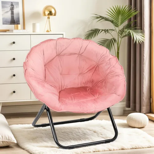 Vista 8 de Silla plegable, silla platillo con marco de metal, cómodas sillas de luna para dormitorio, sala de estar, apartamentos, camping, descanso, jardín