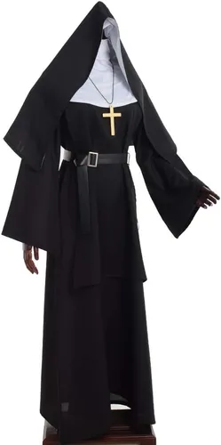 Vista 4 de BPURB Disfraz de monja para mujer para fiesta de Halloween Negro