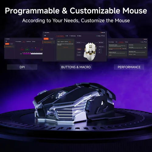 Vista 5 de EWEADN G5 - Mouse inalámbrico para juegos, 12800 DPI RGB ajustable con 6 modos retroiluminados, llave de fuego rápido, 9 botones macro programables