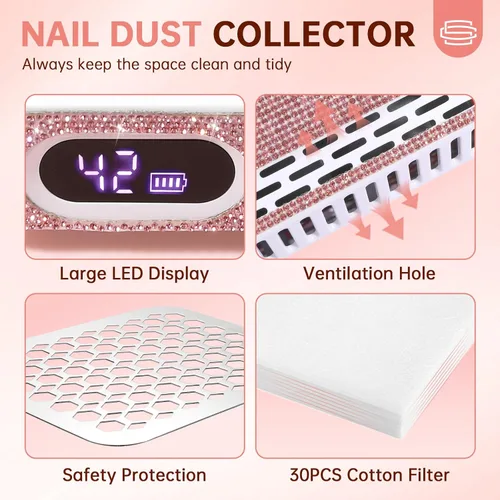 Vista 5 de Colector de Polvo para Uñas, Colector de Polvo Recargable para Técnico de Uñas, Potente Ventilador de Vacío Ventilación Colector de Polvo Extractor