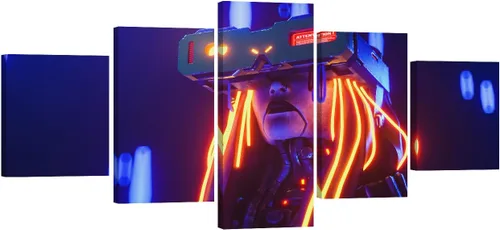 Vista 19 de Lienzo decorativo para pared, diseño de ciudad futurista Cyberpunk para sala de estar, impresión multipanel, obra de arte de cocina, pintura