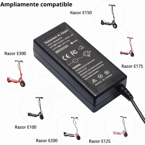 Vista 7 de Cargador de batería para ciclomotor de 24 V compatible con Razor E100 E200 E200S E175 E300 E300S E125 E150 E500 PR200 E225S E325S MX350 MX400 Dirt