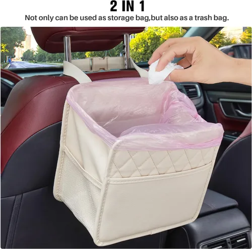 Vista 7 de LXUNYI Organizador de asiento de automóvil, paquete de 2 organizadores de asiento trasero de automóvil impermeables de cuero PU y bolsa
