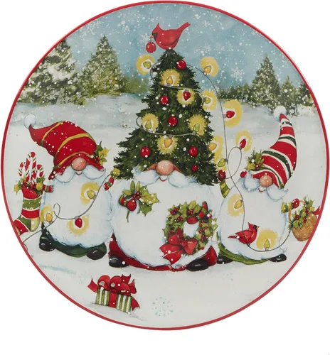 Vista 5 de Certified International Platos de ensalada y postre de gnomos navideños de 9 pulgadas, diseños surtidos, multicolor, mediano, juego de 4