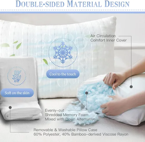 Vista 2 de Meoflaw Almohadas Refrescantes para Dormir Tamaño Estándar, Almohada de Cama de Espuma Viscoelástica Triturada con Funda de Almohada