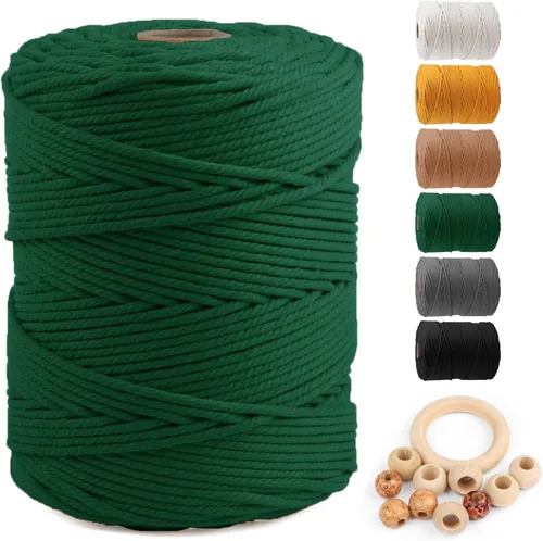 Vista 32 de ZUEXT Cordón de algodón para macramé de 4 mm x 500 m, ZUEXT Cordones trenzados naturales hechos a mano en verde manzana de 4 hebras, cuerda de lana