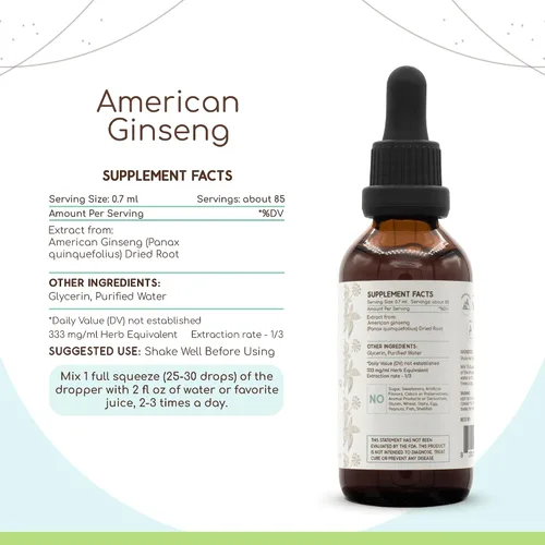 Vista 3 de HerbEra American Ginseng B60 - Tintura de extracto de hierbas sin alcohol, gotas líquidas concentradas de ginseng americano natural