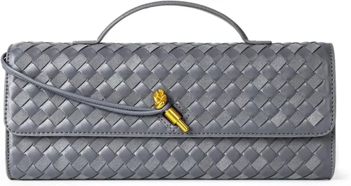 Vista 15 de Joryin Bolso tejido para mujer, bolso de mano de noche tejido de cuero y gamuza, bolso cruzado de gamuza, bolso formal de noche