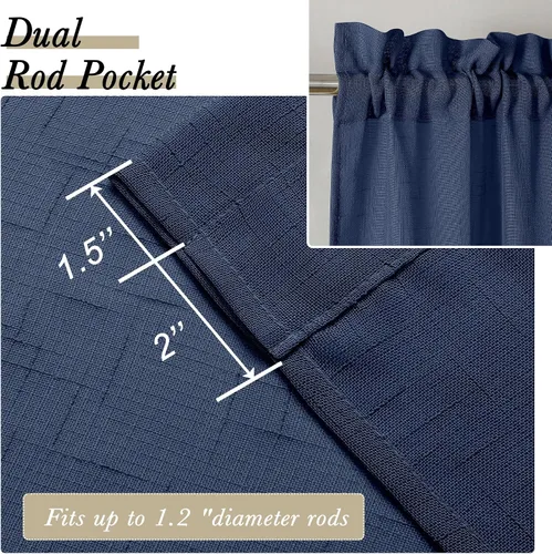 Vista 2 de Aiyufeng 2 paneles de cortinas traslúcidas azul marino de 24 pulgadas de largo, cortinas cortas de lino para cocina, cortinas para ventana pequeña