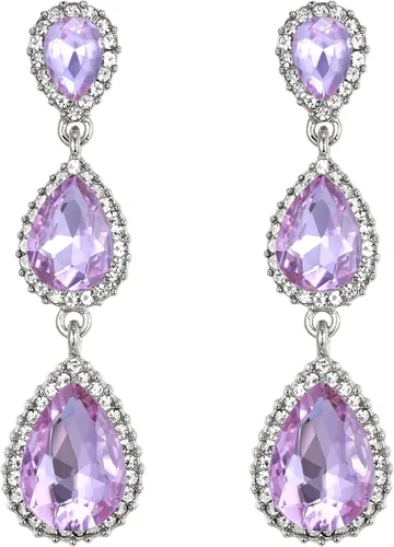 Vista 42 de EleQueen Pendientes de cristal austriaco en tono dorado para mujer, forma de pera de 2.5 pulgadas, color esmeralda