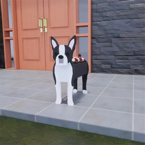Vista 2 de Bamboo's Grocery LoKii Macetas de perro Boston Terrier, linda maceta de perro, contenedores de plantas con forma de animales, para plantas
