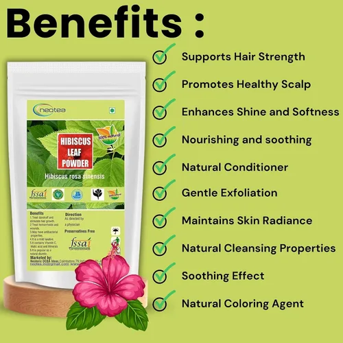 Vista 2 de Neotea Hibiscus rosa-sinensis Sembaruthi Leaf Powder Polvo de hoja de hibisco 300gm Paquete de 1