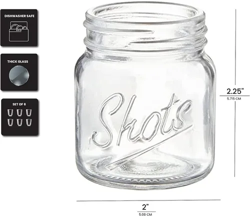 Vista 3 de Palais 'Shots' Mason Jar - Vasos de chupito, capacidad para 2.4 onzas, juego de 6 (transparente)