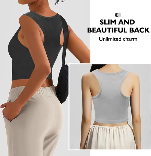Vista 6 de 2 Pieces Tank Top for Women, Basic Sleeveless Sports Crop Tops for Women Going Out Tops Workout Tops Women Teen Girls