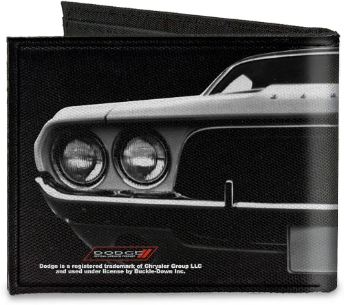 Vista 2 de Buckle-Down 1976 Challenger - Cartera de lona con cierre de cremallera, color blanco y negro