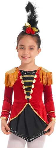 Vista 2 de Aislor Kids Girls Circus Ringmaster Lion Tamer Costume Tassels Leotard Dress Halloween Drum Majorette Outfits Dancewear