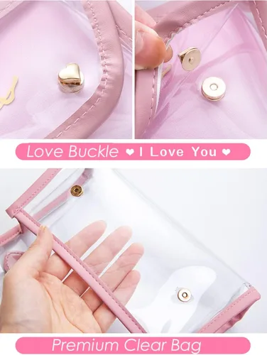 Vista 2 de Estuche para lápices con diseño de corazón transparente con diseño de cerezas, material estético kawaii, papelería (cereza rosa)