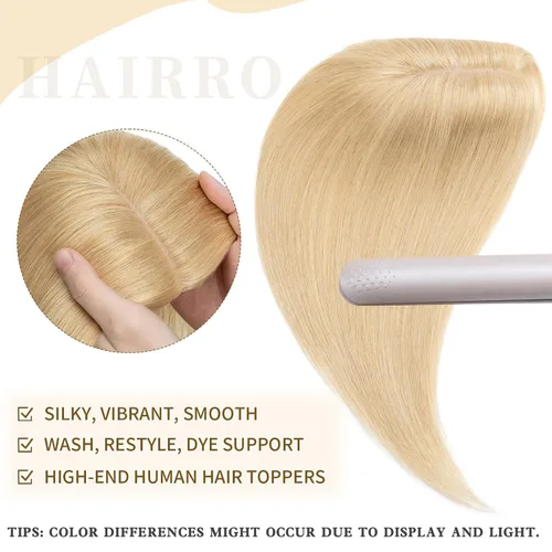 Vista 30 de Hairro Toppers de cabello humano 100% real para mujeres sin flequillo, postizos de cabello real con clip, base de seda transpirable para cubrir