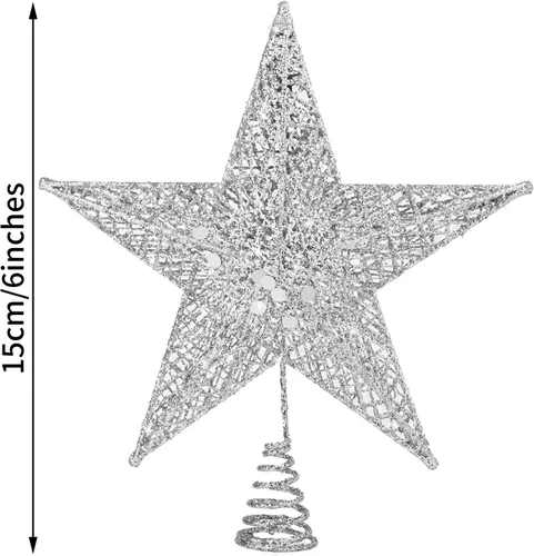 Vista 2 de ADXCO Decoración de metal para árbol de Navidad, estrella con purpurina para árbol de Navidad con alambre brillante en relieve, para decoración