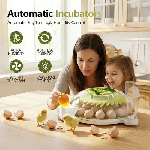 Vista 10 de Incubadora inteligente de 22 huevos, eclosión con un solo clic, control automático de humedad de temperatura, girador automático de huevos, vela