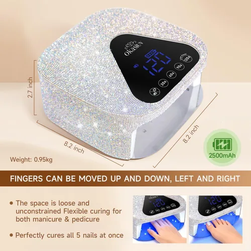 Vista 7 de Lámpara de uñas LED UV con guantes UV, base de espejo de metal magnético, secadora de uñas inalámbrica, luz de curado de esmalte de gel con 4