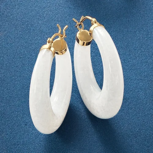 Vista 3 de Ross-Simons Aretes redondos de aro de piedras preciosas en oro de 14 quilates de 1 18 pulgadas, Gema, Jade