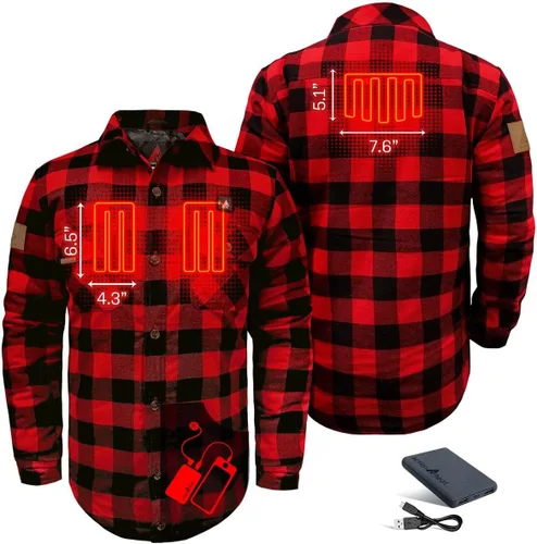 Vista 3 de ActionHeat Camisa de franela calentada con batería de 5 V - Sistema de calefacción de tres zonas, 3 ajustes de calor, paneles de calefacción