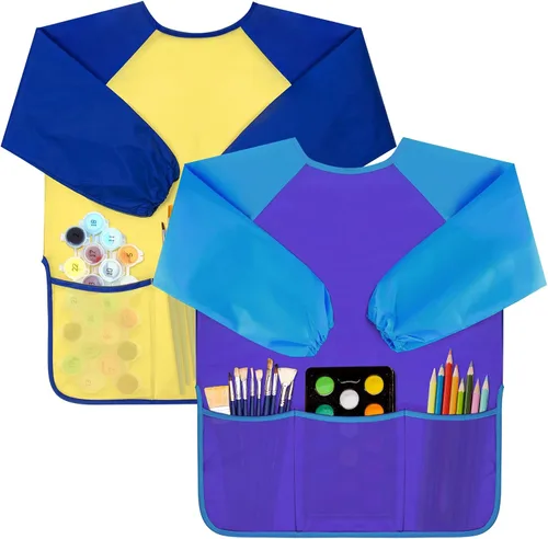 Vista 8 de Bassion Kids Art Smock, Toddlers Painting Aprons Colorful Waterproof Children Artist Smock Age 2-8 Years Gifts