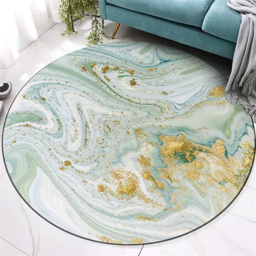 Vista 12 de Tapete redondo de mármol verde esmeralda, lavable, pequeño círculo, para dormitorio, sala de estar, alfombra moderna abstracta circular, 2 pies