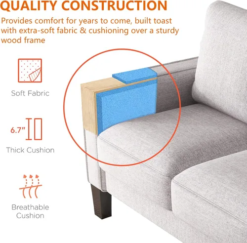 Vista 6 de Harper & Bright Designs Sofá de almacenamiento de 3 asientos, moderno sofá tapizado cómodo con almacenamiento oculto y patas de madera para espacio