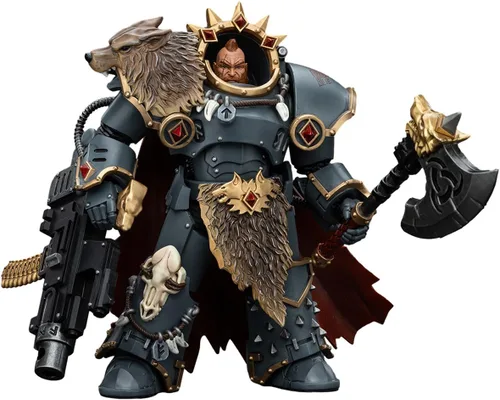 Vista 3 de JOYTOY 1/18 Warhammer 40,000 Figura de acción Space Wolves Hvarl Colección Red-Blade Modelo Regalo de cumpleaños Jt00140