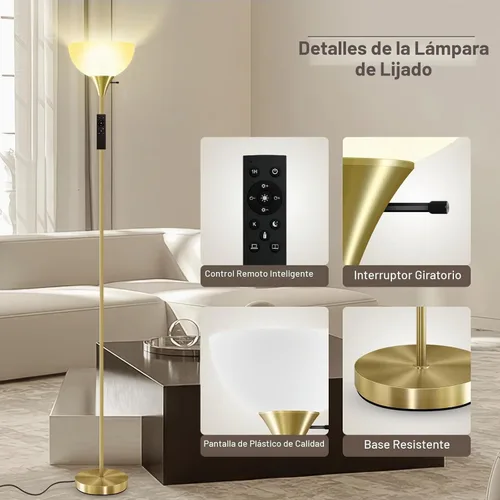 Vista 4 de Lámparas de pie para sala de estar, lámparas de pie Torchiere de 71 pulgadas con control remoto, 2700K-6500K temperatura de color y brillo