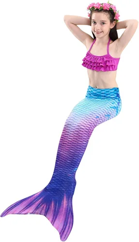 Vista 4 de Little Girls traje de baño bikini con cola de sirena Set de 3 piezas