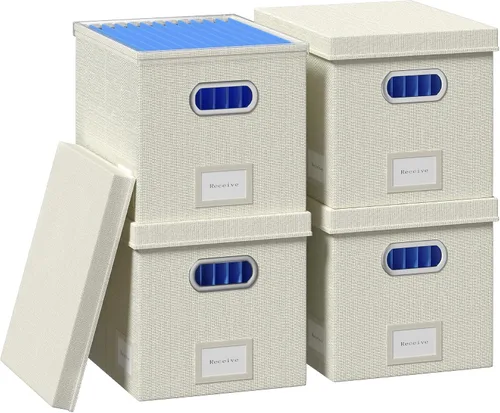 Vista 12 de Caja Organizadora de Archivos - Cajas de Archivos para Archivos Colgantes con Tapa Juego de 2 Organizador de Carpetas Colgantes Decorativas